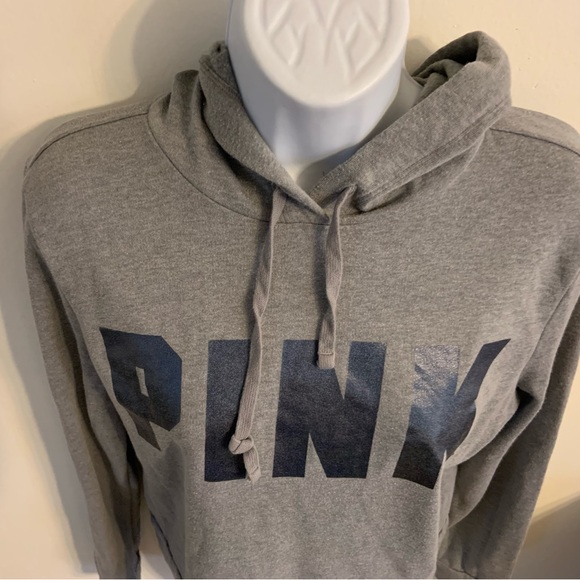 PINK Victoria's Secret Junior’s Size Small Gray Short Waist Hooded Sweatshirt - Picture 5 of 8
